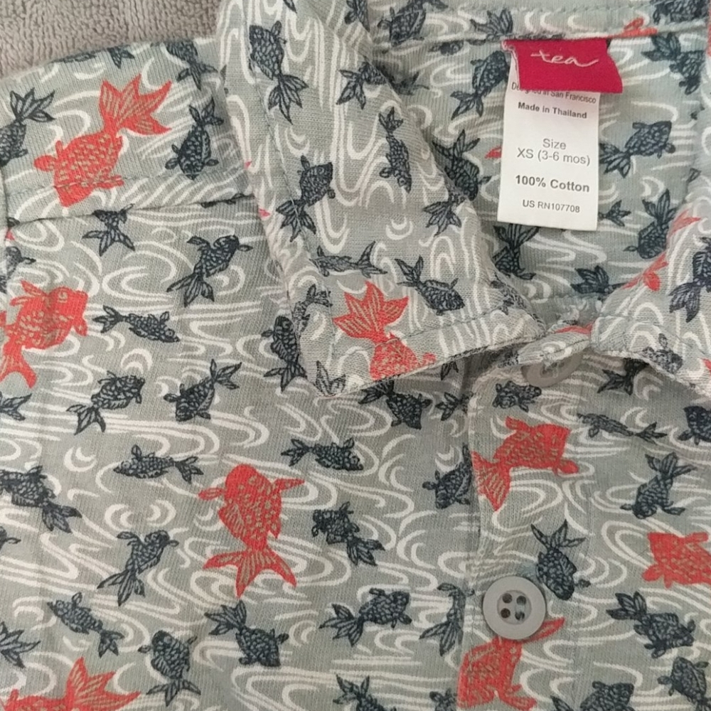 Tea Collection Goldfish Polo And Orange Short Pants  Set Boys 3~6 mon